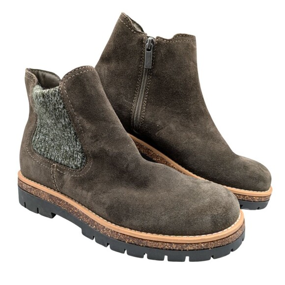 Earth Aydin Chelsea Boot Women Size 8.5 Dark Green Suede Lug Sole Zip Up Bootie - Picture 1 of 12